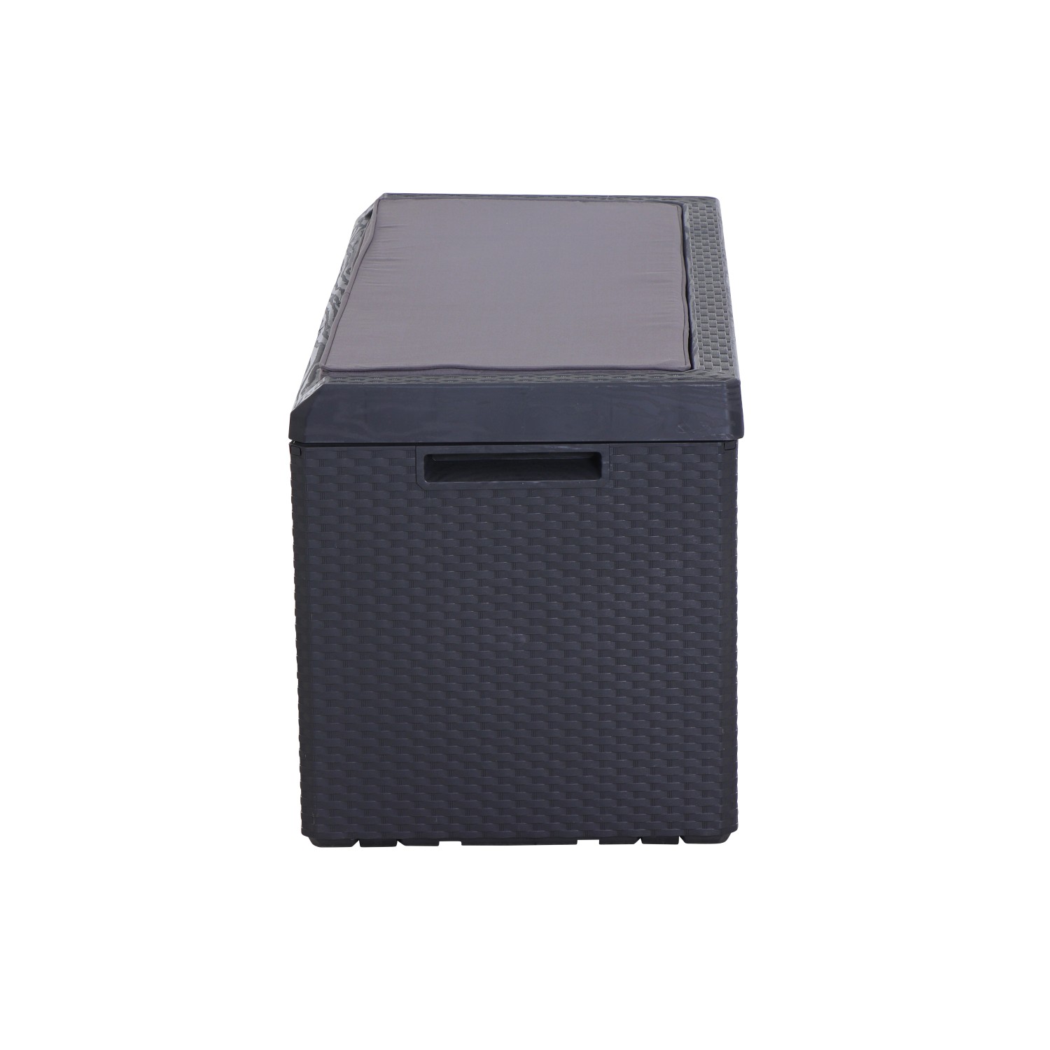 Anthrazitfarbene Toomax Kissenbox Portonovo (124 cm) mit Sitzkissen und Rollen.