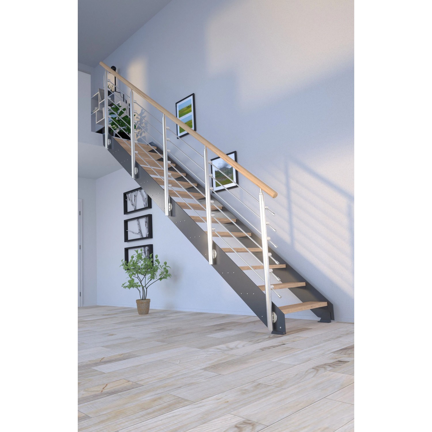 Treppe Kos 13 Stufen Eiche Rustik Geölt 107 cm Design-Geländer Anthrazit FSC®_8