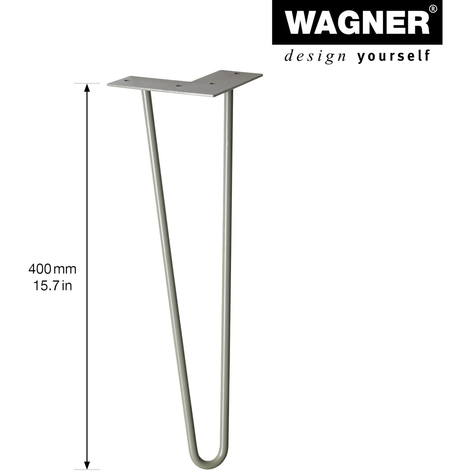 Wagner Möbelbein Hairpin, 400 mm, Moss Grey, aus Stahl mit Anschraubplatte.