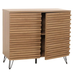 MCW Kommode M49, 85x95x45cm, Naturholz mit zwei Türen und Metallfüßen.