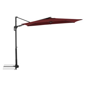 Rechteckiger, bordeauxroter Doppler Balkonschirm Active Green Edition, 240x135 cm, mit schwarzem Gestell.