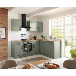 Respekta Winkelküche Anton Landhaus Schilfgrün 220 cm mit Einbau Herd-Set