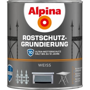 Dose Alpina Rostschutz-Grundierung Weiß, geeignet für Eisenmetalle, mit Ultra-Wetterschutz.