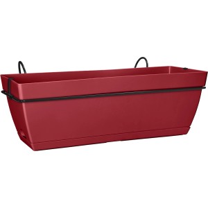 Florus Geländertopf-Set Paris, 50 cm, Dunkelrot, mit Halterung für Geländer bis 6 cm.