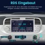 Junsun Autoradio für Fiat 500 im Armaturenbrett, zeigt RDS FM Radio. Mit Navigation, Bluetooth, CarPlay, Android Auto.