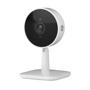 Weiße Yale Smart-Camera Innen, eine WLAN Full HD Überwachungskamera mit Standfuß.
