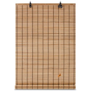 Teakfarbenes Bambusrollo Sol Royal 80x160cm mit Zugschnur für Fenster. Bietet Sichtschutz und Lichtregulierung.