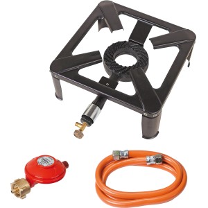 Rothenberger Hockerkocher 7,5 kW mit Gusseisenbrenner, Gasschlauch und Regler für Camping & Outdoor.