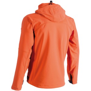 Orange Herock Softshelljacke Poseidon M für Arbeitskleidung mit Kapuze, atmungsaktiv und winddicht.