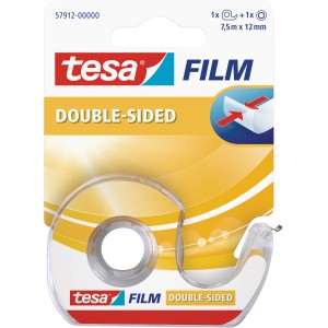 Tesa Film doppelseitig mit Abroller, 7,5 m x 12 mm, transparent.