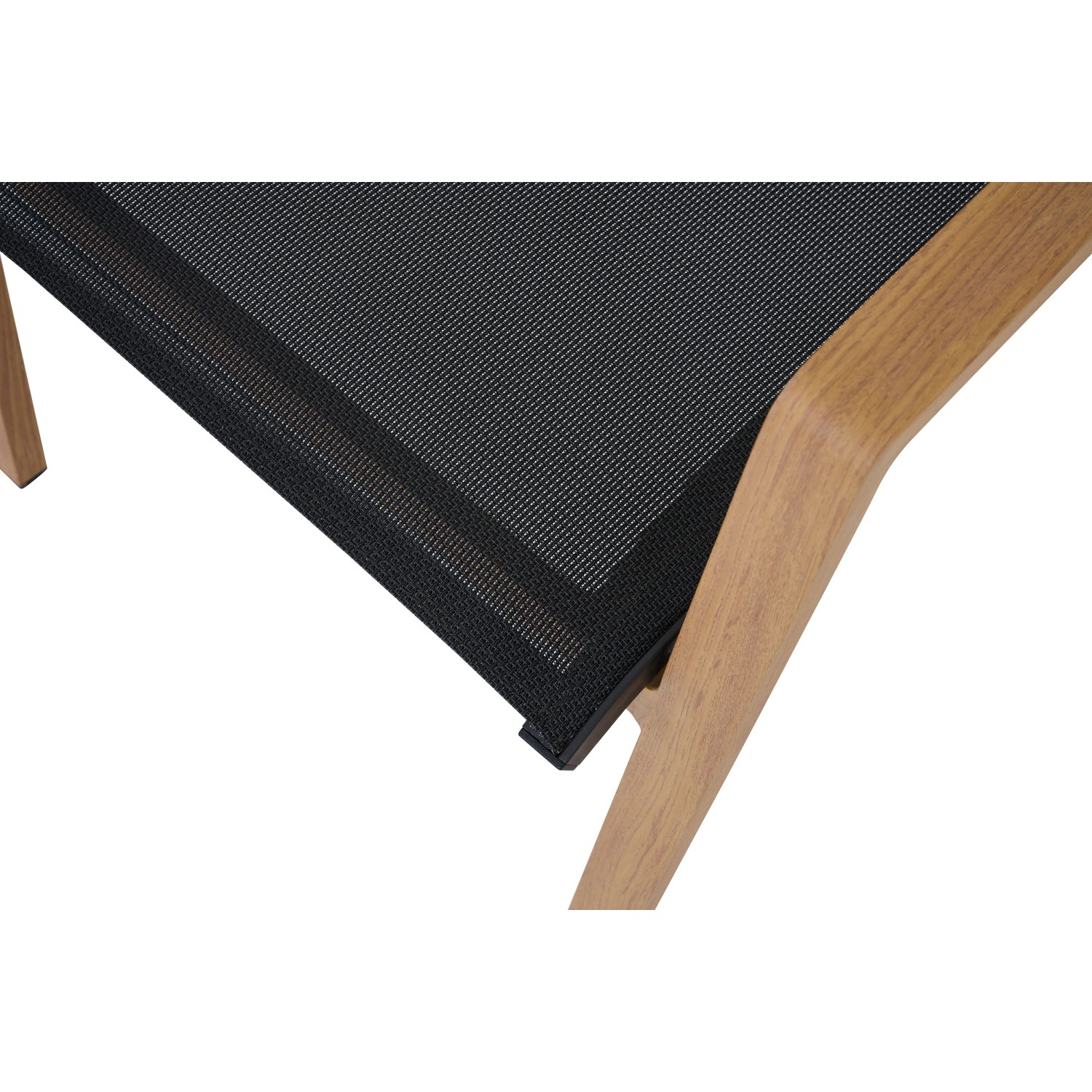 Detailansicht: Siena Garden Stapelsessel Catania, schwarz-braun, mit Teakholz-Optik. Gartenstuhl für den Außenbereich.