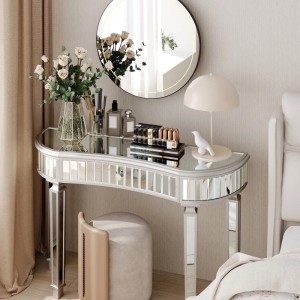 okwish Konsole mit Spiegel Halbmond Design Wohnzimmer Schlafzimmer 120x38x78cm Grau Silber