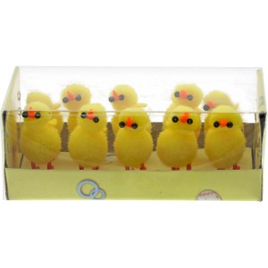 10 gelbe Chenille-Küken (3 cm) in Box, Osterdeko für Tisch und Osternest.