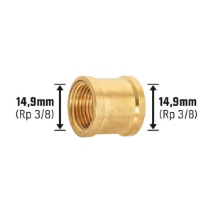 Messing Gewindemuffe 14,9 mm (Rp 3/8) zur Rohrverbindung in Heizung und Sanitär.