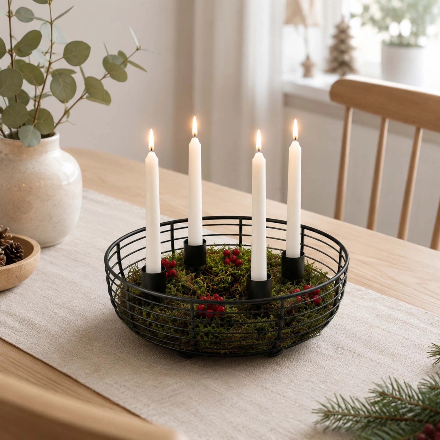 Relaxdays Adventskranzschale Stahl Schwarz Rund mit 4 Kerzenhaltern 6 cm x ø 20,5 cm kaufen bei OBI