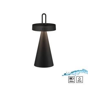 Schwarze LED Akku Tischleuchte Alwa, dimmbar, für Innen- und Außenbereich. Dekoleuchte mit Akku.