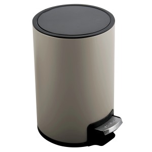 Taupefarbener Spirella Kosmetikeimer Riku, 5 Liter, mit Pedal und Soft-Close-Deckel.