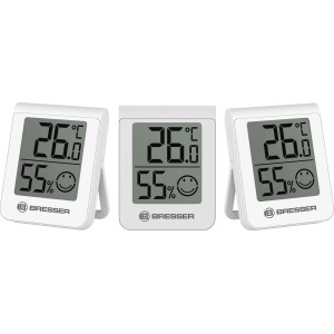BRESSER Thermo- und Hygrometer 3er-Set, weiße Wetterstation zur Anzeige von Temperatur und Luftfeuchtigkeit.