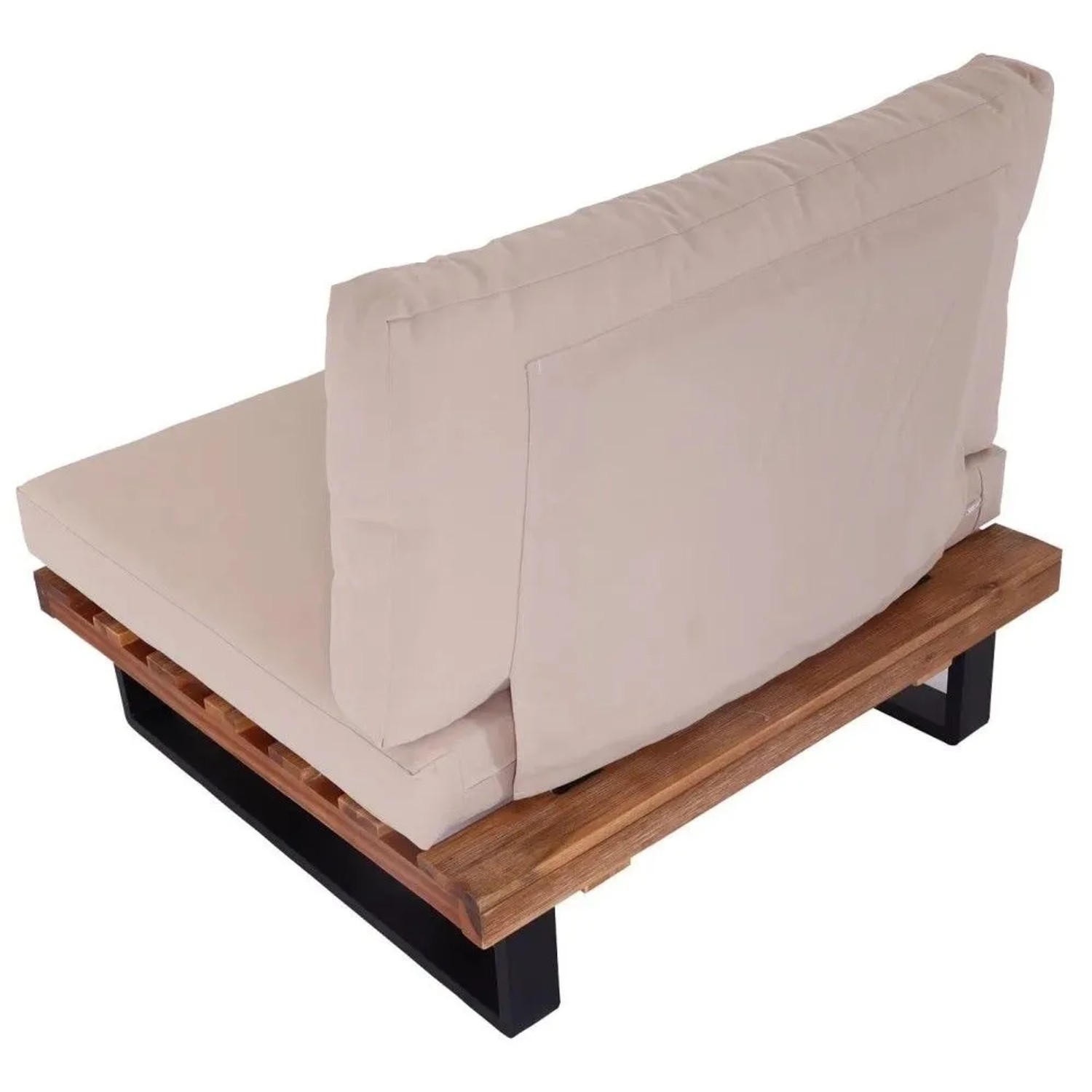 MCW Lounge-Sessel H54 2er-Set, hellbraunes Akazienholz, beige Polster mit Sitz- und Rückenkissen.