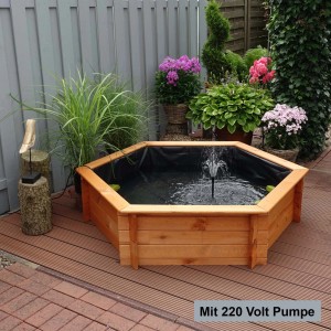 Promadino Sechseck-Hochteich Ø 150 cm inkl. Pumpe 220 Volt aus Kiefernholz