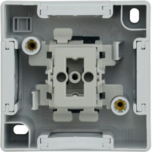 Innenansicht Feuchtraum-Taster 1-Fach Vario21, hellgrau/grau, Details der Installation.