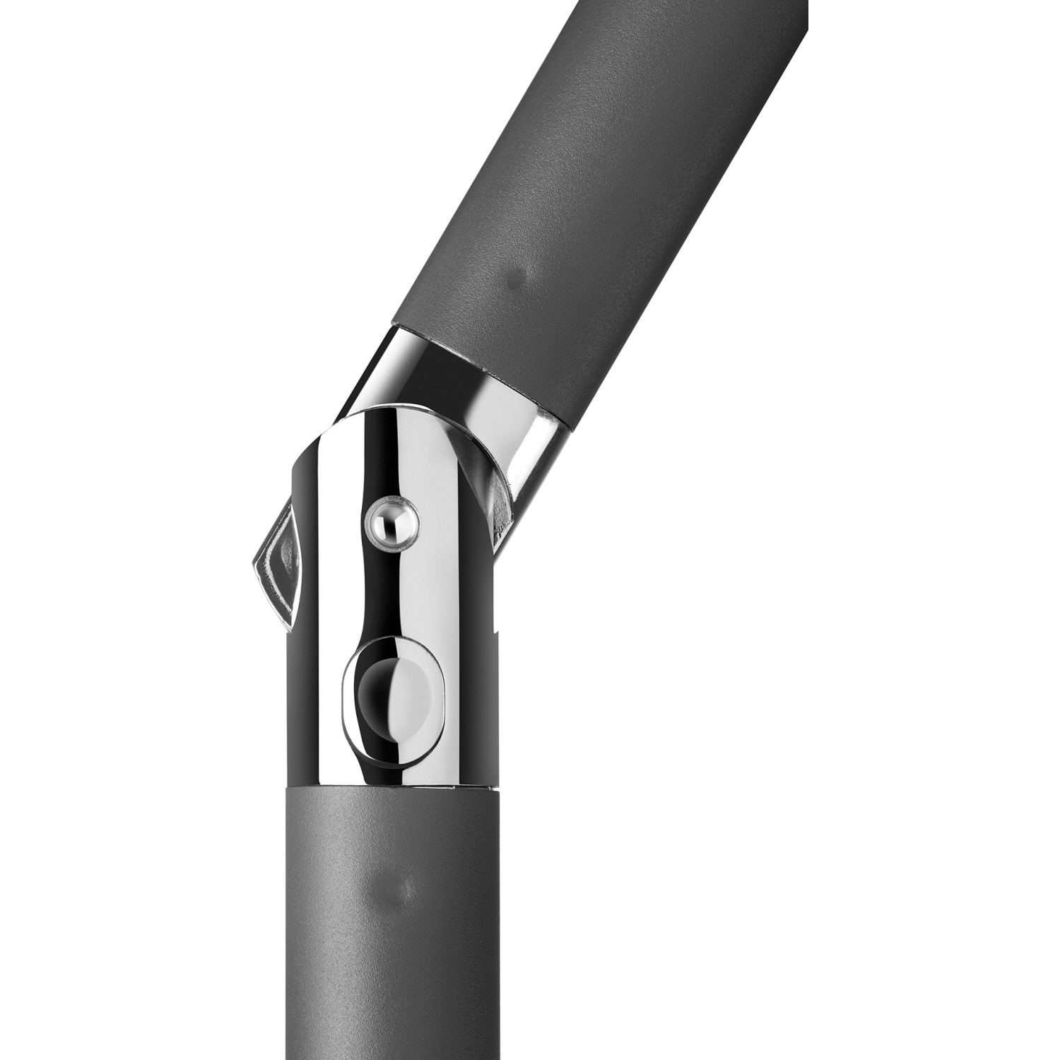 Detailaufnahme des Knickgelenks vom silbergrauen Schneider Marktschirm Ø 270 cm.