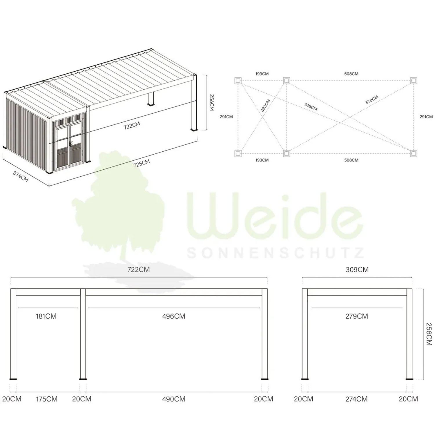 WeideㅤCarport mit Schuppen aus Aluminium | 3 x 7,2 M | Garage anthrazitㅤ_6
