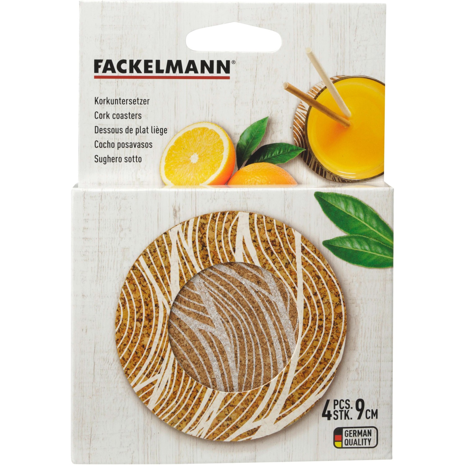 Fackelmann Glasuntersetzer 9 cm Kork mit weißem Design 4 Stück kaufen