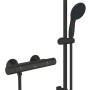 Grohe Precision Start Thermostat-Brausebatterie, 1/2 Zoll, in Mattschwarz mit Brausestange und Handbrause.