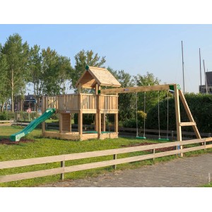 Hy-Land Spielgerät P5S mit Rutsche und Doppelschaukel aus Douglasie für Spielplatz oder Garten.