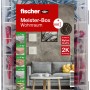 Fischer Meister-Box Wohnraum mit 160 Dübeln und Schrauben, sortiert in transparenter Kunststoffbox.