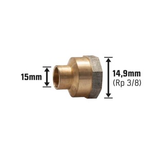 Übergangsmuffe aus Rotguss, 15 mm x 14,8 mm (Rp 3/8), für Kupferrohre.