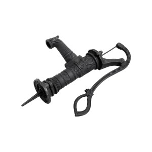 Schwarze Nostalgie Handschwengelpumpe aus Grauguss mit floralen Verzierungen. Dekorative Gartenpumpe.