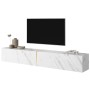 Selsey Bisira TV-Hängeboard in weißer Marmoroptik mit goldenem Einsatz. Modernes, griffloses TV-Möbel für Wandmontage.
