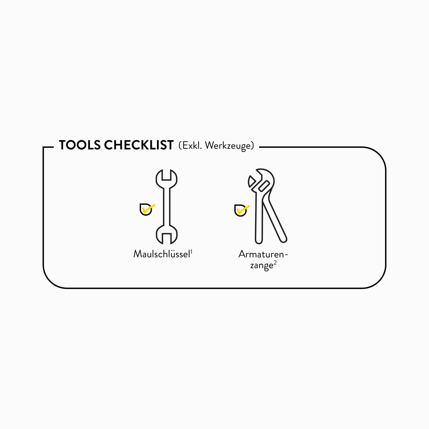 Checkliste Werkzeug: Maulschlüssel und Armaturenzange für die Küchenarmatur Montage.