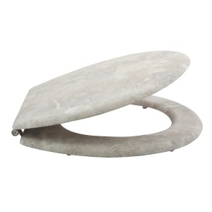 Grauer MSV WC-Sitz Stonehenge aus MDF mit Marmor-Optik, 42,5x36,5x5cm.