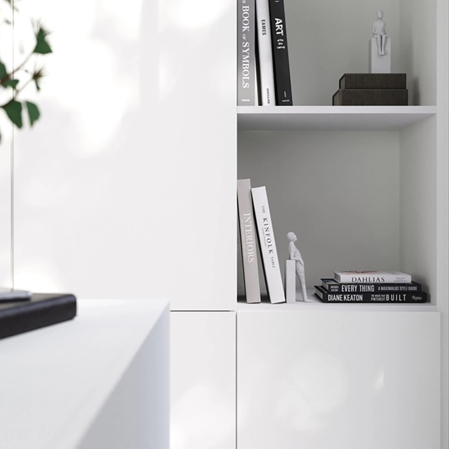 Weisse Möbelbauplatte (260x20x1,9 cm) als Regalboden im Regal. DIY-Holzplatte für Möbelbau.