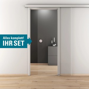 Glasschiebetür-Set Nova 510 Edelstahloptik mit Softeinzug und Griffmuschel