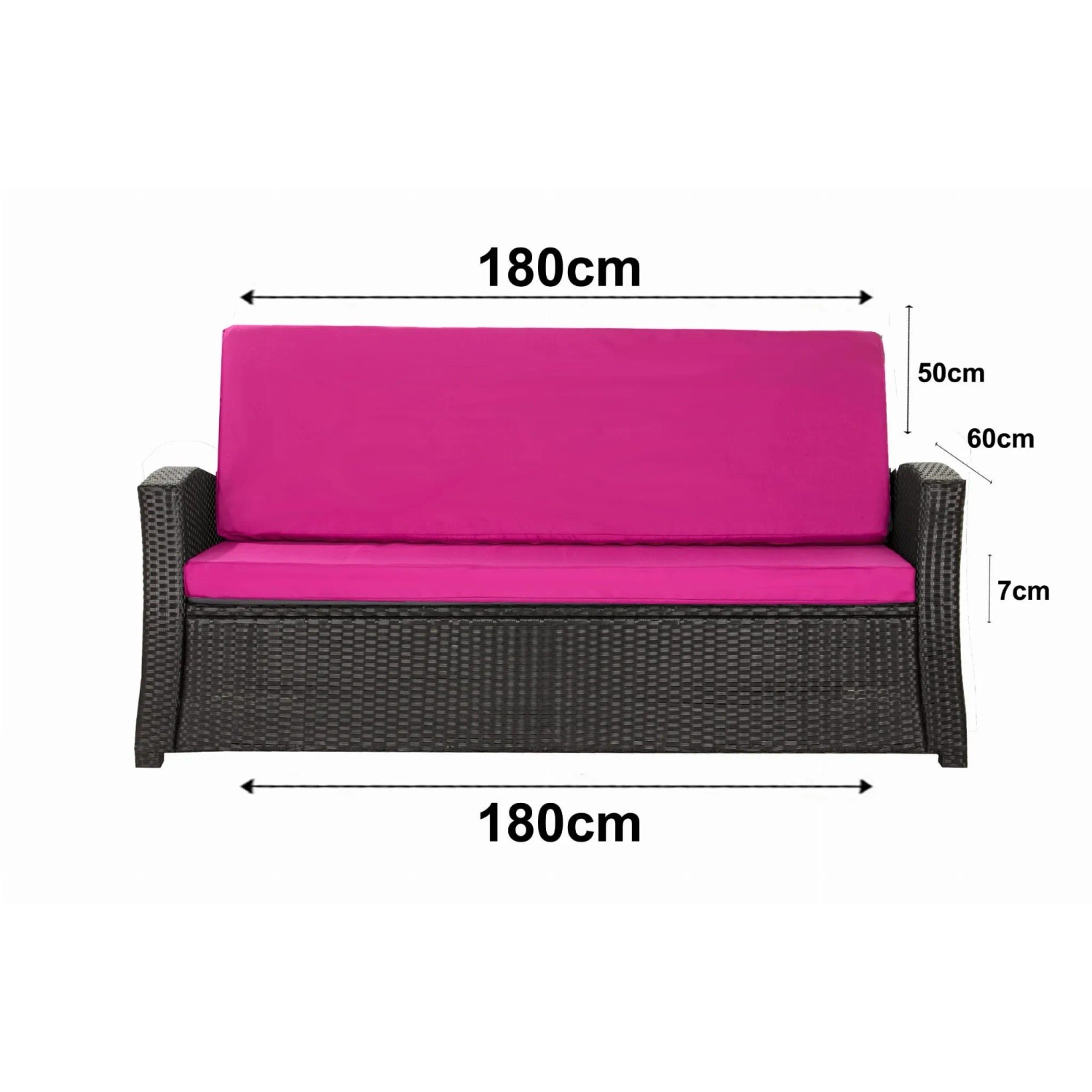 Gartensofa mit rosefarbenem Kissen-Set (180x60x50cm) für Polyrattan-Möbel.