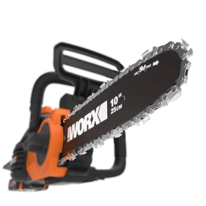 Worx Akku-Kettensäge WG322E.3, schwarz-orange, mit 25 cm Schwert und Kette. Ideal für Holzarbeiten.