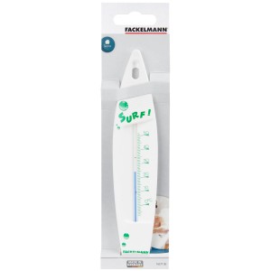 Fackelmann Badethermometer in Surfbrett-Form, weiß. Thermometer zur einfachen Temperaturmessung.