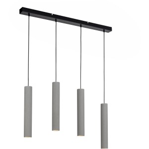 Moderne Paul Neuhaus Pendelleuchte Eton in Betonoptik mit vier zylindrischen Lampen.