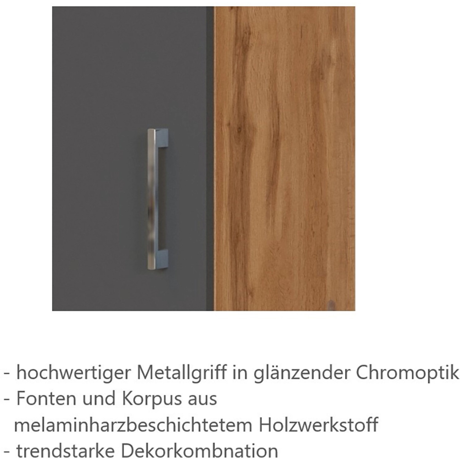 Held Möbel Kühl-Gefrierschrankumbau Sorrento, anthrazit und Wotanei-Holzdekor mit Metallgriff.