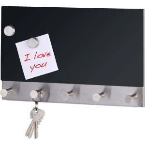 Wenko Magnetische Garderobe mit 5 Haken, Memoboard und Schlüssel. Schwarz, 30x19 cm.
