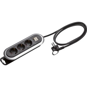 3-fach Tischsteckdosenleiste Alu-Line mit Schalter und 1,4m Kabel.