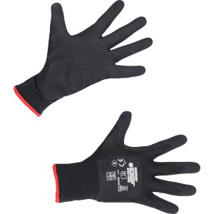 LUX Arbeitshandschuhe Green Glove Gr. 8, schwarze Montagehandschuhe mit rotem Bund.