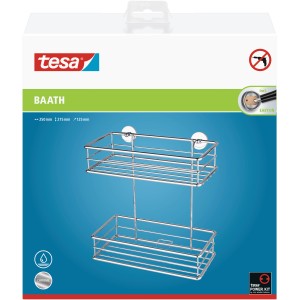 Tesa Duschkorb Baath Plus, zweistöckig, verchromter Edelstahl, zur Wandmontage ohne Bohren.