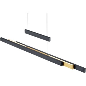 Moderne LED-Pendelleuchte Trajan in Schwarz/Messing mit Touch Dimmer, 45W und 5300 Lumen.