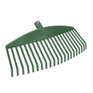 Grüner Steuber Laubrechen aus Kunststoff für die Gartenarbeit.