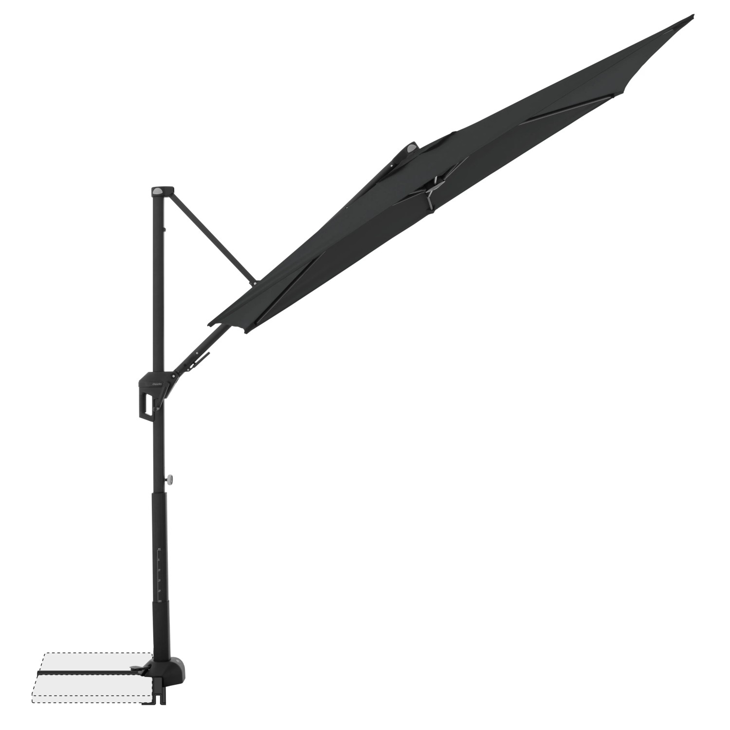 Doppler Balkonschirm Active Green Edition, rechteckig, anthrazit, mit Standkreuz.